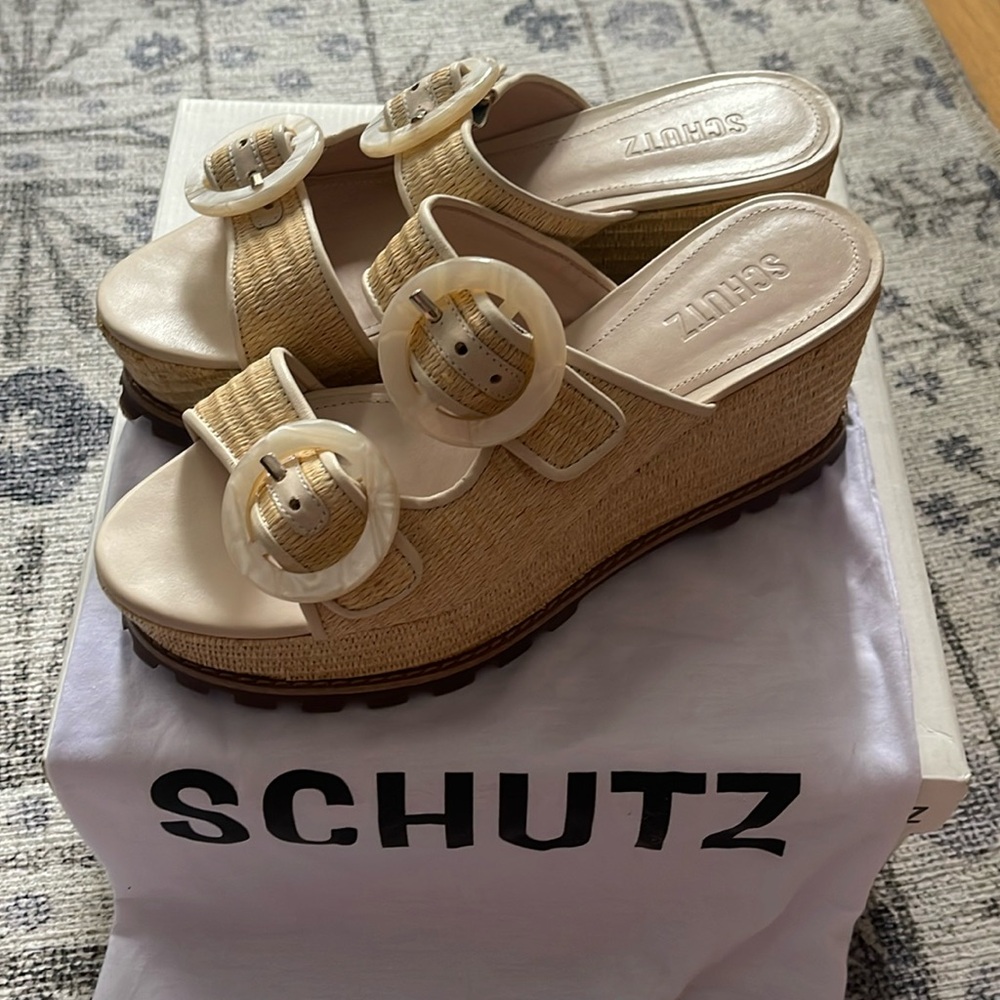 Schutz - Bella Raffia Platform Sandal - 8.5